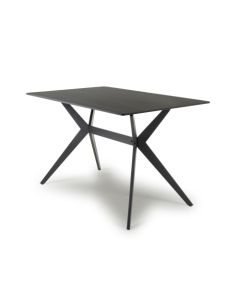 Timor Sintered Stone Dining Table In Black With Black Metal X-Frame Legs