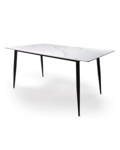 Monaco Large Wooden Dining Table In White Marble Effect With Black Legs
