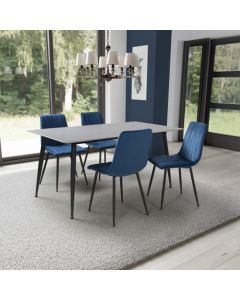 Monaco Large Grey Ceramic Dining Table With 4 Madison Blue Chairs