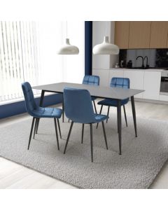 Monaco Large Grey Ceramic Dining Table With 4 Lisbon Blue Chairs