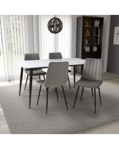 Monaco Large White Ceramic Dining Table With 4 Lisbon Grey Chairs