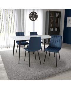 Monaco Large White Ceramic Dining Table With 4 Lisbon Blue Chairs