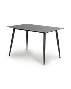 Monaco Small Ceramic Dining Table In Grey Granite Effect With Black Metal Legs