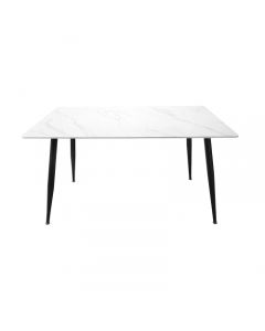 Monaco Small Wooden Dining Table In White Marble Effect With Black Legs