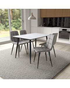 Monaco Small White Ceramic Dining Table With 4 Madison Grey Chairs