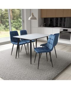 Monaco Small White Ceramic Dining Table With 4 Madison Blue Chairs
