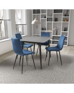 Monaco Small Grey Ceramic Dining Table With 4 Lisbon Blue Chairs