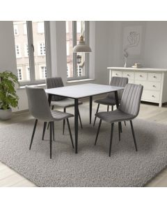Monaco Small White Ceramic Dining Table With 4 Lisbon Grey Chairs