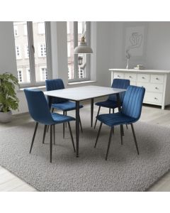 Monaco Small White Ceramic Dining Table With 4 Lisbon Blue Chairs
