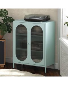 Luna Metal Storage Cabinet With 2 Fluted Glass Doors In Sky Blue