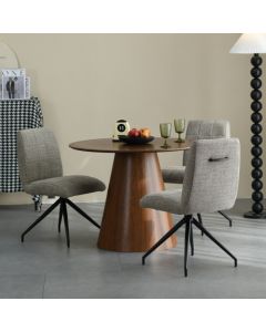 Claremont Walnut Wooden Round Dining Table 4 Marisa Natural Chairs