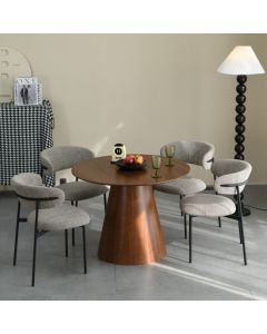 Claremont Walnut Wooden Round Dining Table 4 Marisa Oatmeal Chairs