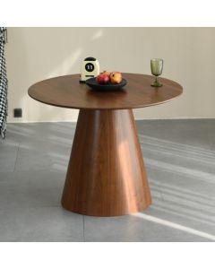 Claremont Round Wooden Dining Table In Walnut Polished Wood Grain Effect
