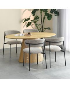 Cleveland Natural Wooden Oval Dining Table With 4 Marisa Oatmeal Chairs