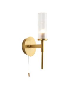 Talo Clear Ribbed Cylindrical Glass Wall Light In Satin Brass