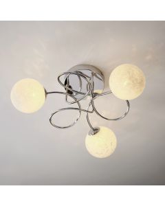 Delos White Confetti Glass Shades 3 Lights Semi Flush Ceiling Light In Polished Chrome