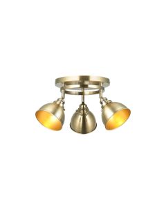 Wyatt 3 Lights Rolled Edge Metal Shade Round Spotlight In Antique Brass