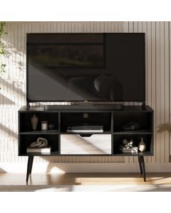 Copley Wooden TV Stand With 2 Shelves 1 Drawer In Black Oak