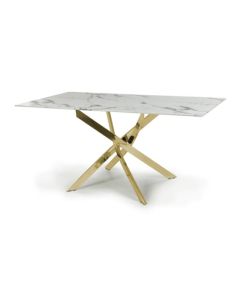 Astoria Medium 1.6m Glass Top Dining Table In White With Gold Legs