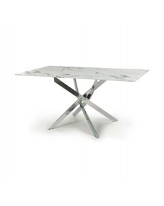 Astoria Medium 1.6m Glass Top Dining Table In White With Chrome Legs