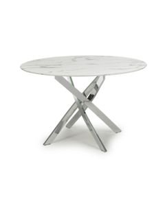 Astoria Round 1.2m Glass Top Dining Table In White With Chrome Legs