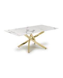 Astoria Glass Top Coffee Table In White With Gold Legs