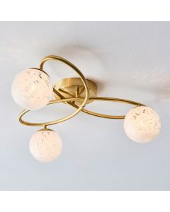 Maye White Confetti Glass Shades 3 Light Semi Flush Ceiling Light In Satin Brass