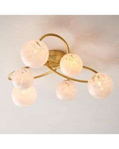 Maye White Confetti Glass Shades 6 Light Semi Flush Ceiling Light In Satin Brass