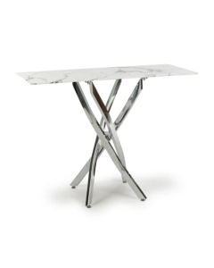 Astoria Glass Top Console Table In White With Chrome Legs