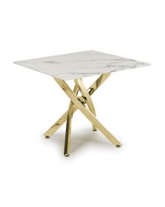 Astoria Square Glass Top Dining Table In White With Gold Legs