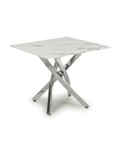 Astoria Square Glass Top Dining Table In White With Chrome Legs