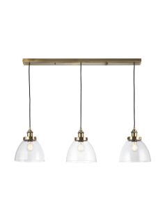 Hansen 3 Lights Clear Glass Shades Linear Pendant Light In Antique Brass