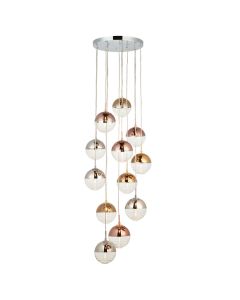 Paloma 12 Lights Ribbed Glass Shades Pendant Light In Polished Chrome