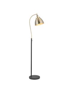 Franklin Task Antique Brass Rolled Edge Metal Shade Floor Lamp In Matt Black Base