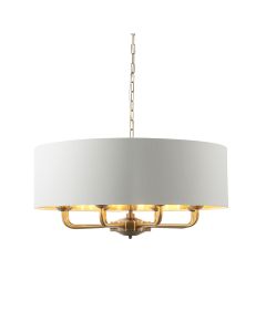 Highclere 8 Lights Vintage White Linen Shade Ceiling Pendant Light In Antique Brass