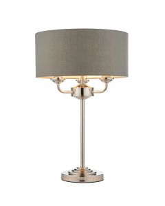 Highclere 3 Lights Charcoal Linen Shade Table Lamp In Bright Nickel