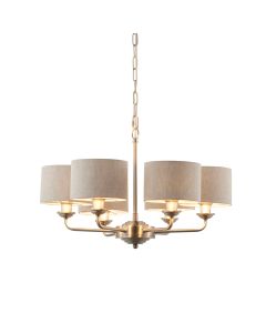 Highclere 6 Lights Natural Fabric Shade Ceiling Pendant Light In Brushed Chrome