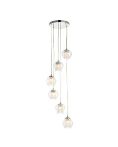 Mesmer 6 Lights Clear Ribbed Glass Pendant Light In Chrome