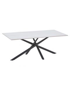 Avesta Ceramic Top Coffee Table In White With Black Metal Legs