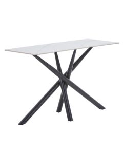 Avesta Ceramic Top Console Table In White With Black Metal Legs