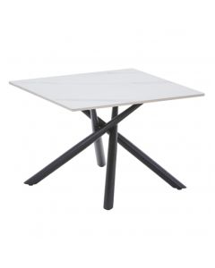 Avesta Ceramic Top End Table In White With Black Metal Legs