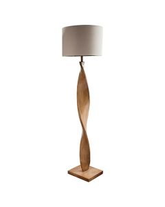 Abia Natural Linen Cylinder Shade Floor Lamp In Oak Effect