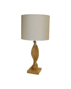 Abia Natural Linen Cylinder Shade Table Lamp In Oak Effect