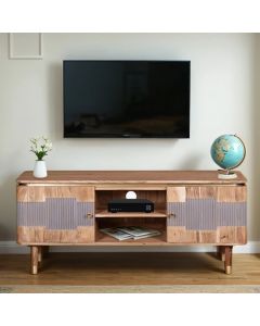 Wilton Acacia Wood TV Stand With 2 Doors In Natural And Grey