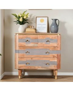 Wilton Acacia Wood Chest Of 4 Drawers In Natural And Grey