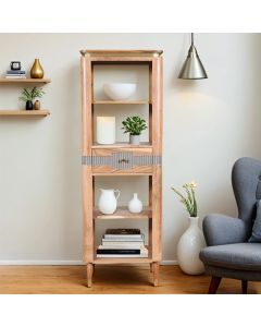 Wilton Acacia Wood Slim Bookcase With 1 Drawer In Natural And Grey