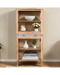 Wilton Acacia Wood Open Bookcase With 2 Drawers In Natural And Grey