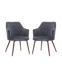 Ackleton Grey Velvet Dining Chair In Pair With Walnut Metal Legs