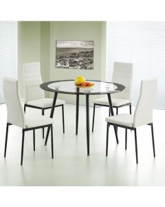 Acodia Clear Black Border Glass Dining Set With 4 PU Chairs