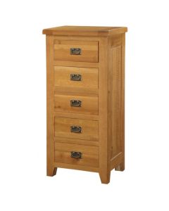 Acorn Narrow Wooden Chest Of Drawers In Light Oak With 5 Drawers